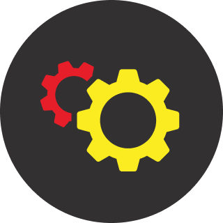 Gears icon in a gray circle