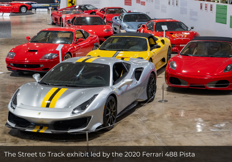 The Street to Track exhibit at the San Diego Automotive Museum led by the 2020 Ferrari 488 Pista