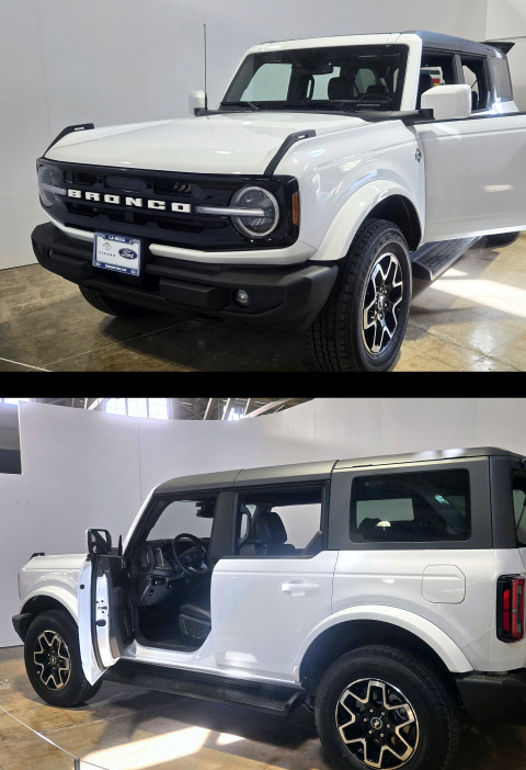 Two photos of the white Ford Bronco Sport