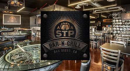 STP Bar N Grill logo on top of a photo of the restaurant