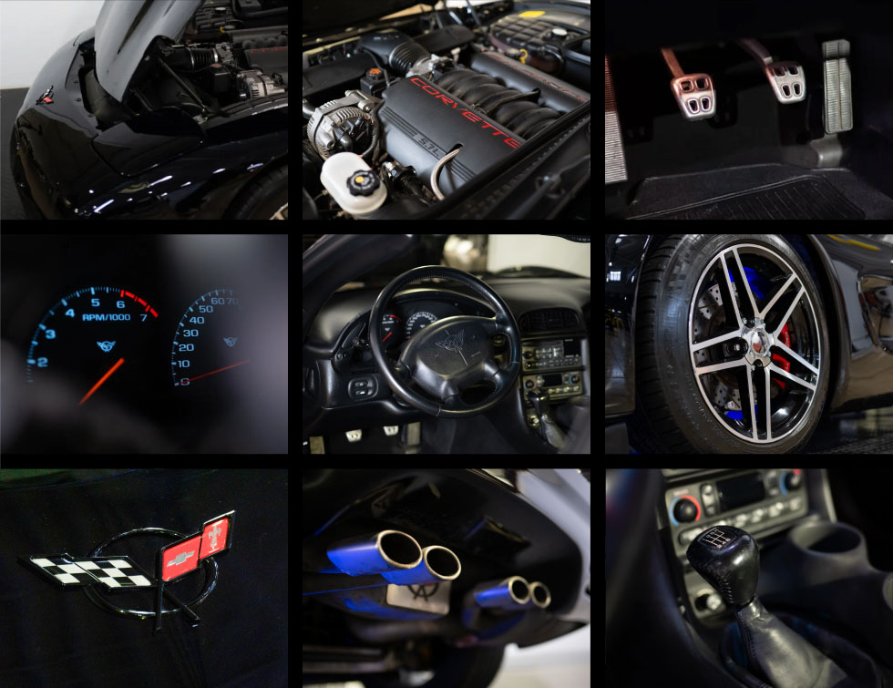 An image gallery showing close ups of the 2001 Corvette